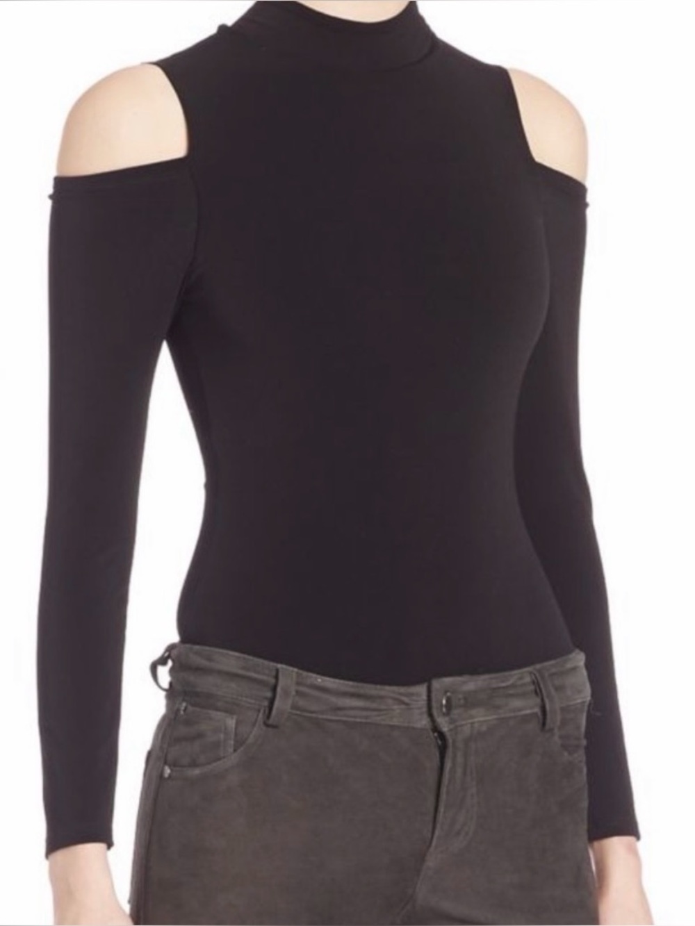 Alice + Olivia Air - Suzi Cold Shoulder Snap Bottom Black Bodysuit Women’s Large